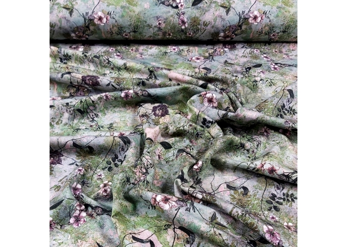 DZIANINA SINGIEL JERSEY - KWIATY NA ZIELENI - 190g/m²/180cm